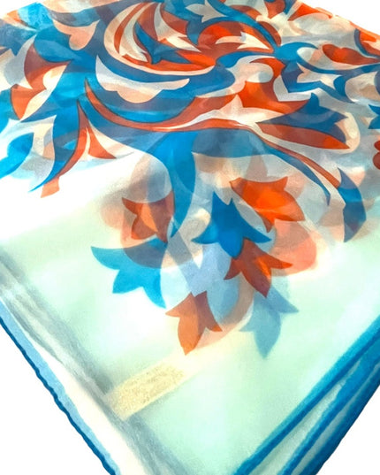 Vintage 1960s Crepe Chiffon sheer groovy Blue orange fancy scarf
