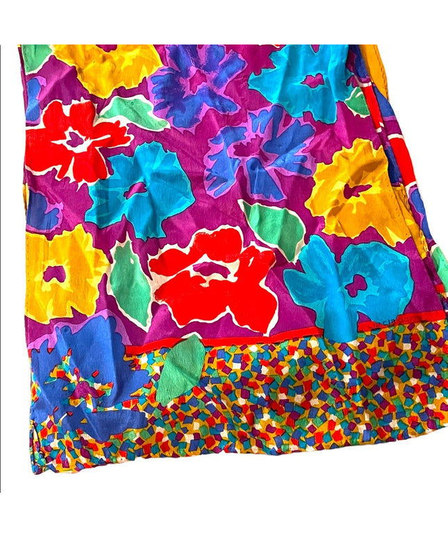 Vintage 1990s Liz Claiborne Fancy colorful silk scarf flowers abstract