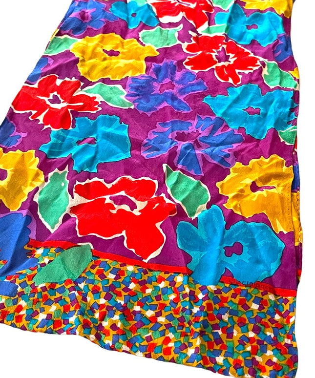 Vintage 1990s Liz Claiborne Fancy colorful silk scarf flowers abstract
