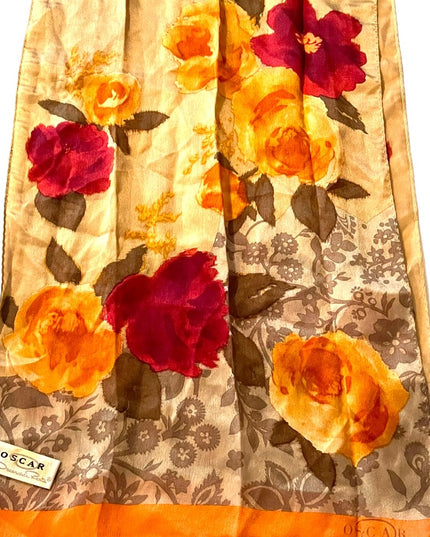 Vintage 1990s Oscar De Laurenta Silk flower floral scarf