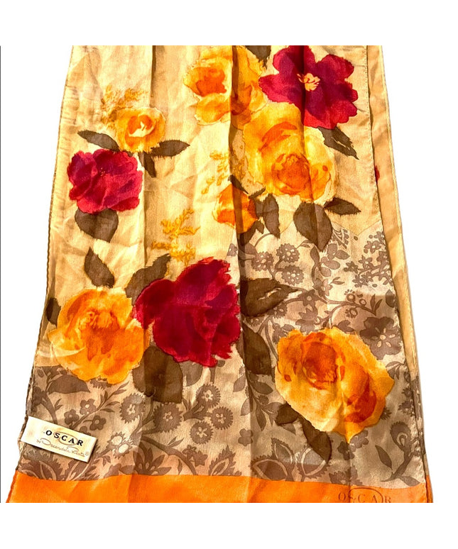 Vintage 1990s Oscar De Laurenta Silk flower floral scarf