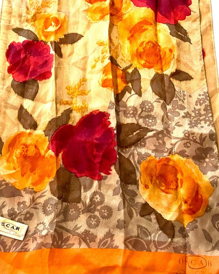 Vintage 1990s Oscar De Laurenta Silk flower floral scarf