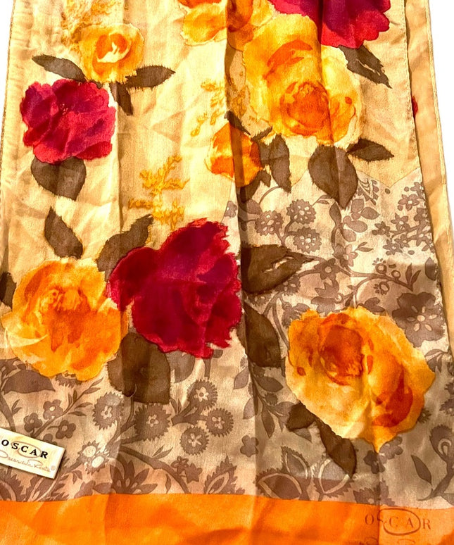 Vintage 1990s Oscar De Laurenta Silk flower floral scarf