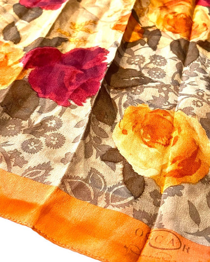 Vintage 1990s Oscar De Laurenta Silk flower floral scarf