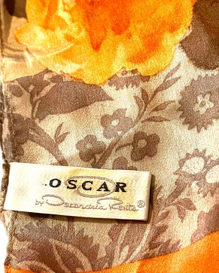 Vintage 1990s Oscar De Laurenta Silk flower floral scarf