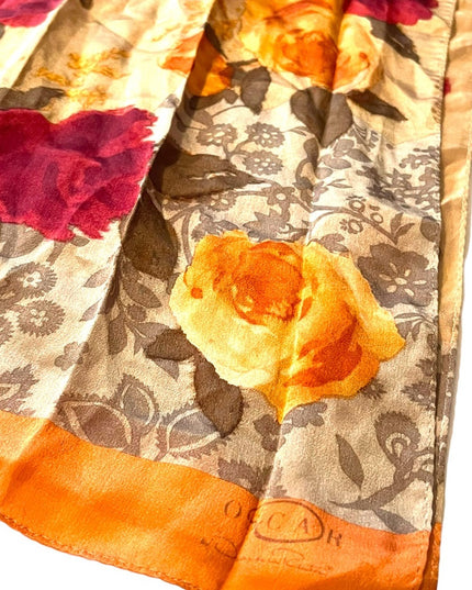 Vintage 1990s Oscar De Laurenta Silk flower floral scarf