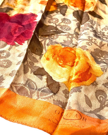 Vintage 1990s Oscar De Laurenta Silk flower floral scarf