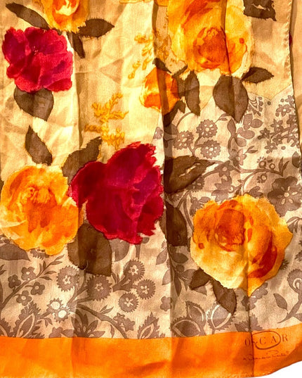 Vintage 1990s Oscar De Laurenta Silk flower floral scarf