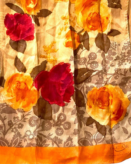 Vintage 1990s Oscar De Laurenta Silk flower floral scarf