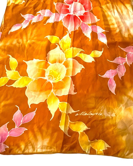 Vintage 1980s Silk flower scarf wrap orange pink yellow