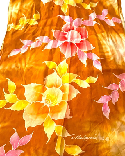 Vintage 1980s Silk flower scarf wrap orange pink yellow