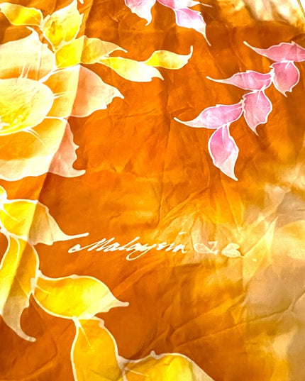 Vintage 1980s Silk flower scarf wrap orange pink yellow