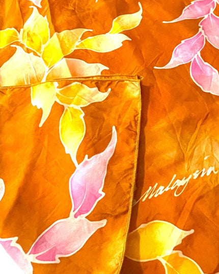 Vintage 1980s Silk flower scarf wrap orange pink yellow