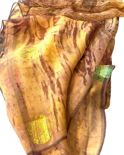 Beautiful sheer metalic finish brown blue flower abstract scarf wrap