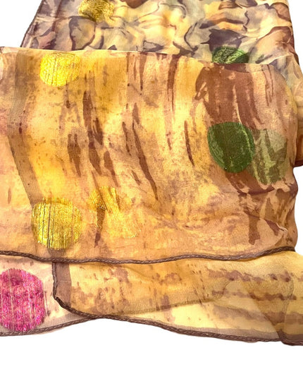 Beautiful sheer metalic finish brown blue flower abstract scarf wrap