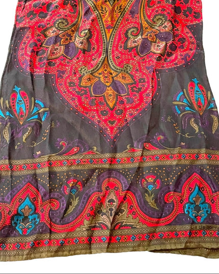 Vintage 1980s Liz Claiborne Black red Paisley baroque style scarf Silk