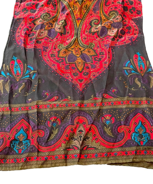 Vintage 1980s Liz Claiborne Black red Paisley baroque style scarf Silk