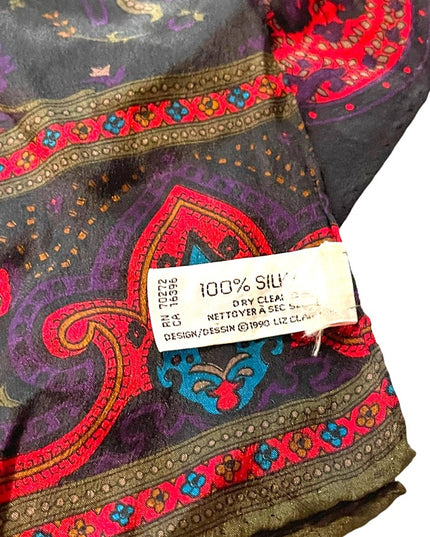 Vintage 1980s Liz Claiborne Black red Paisley baroque style scarf Silk