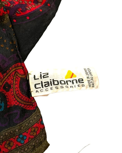 Vintage 1980s Liz Claiborne Black red Paisley baroque style scarf Silk