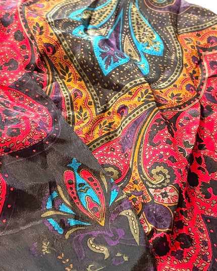 Vintage 1980s Liz Claiborne Black red Paisley baroque style scarf Silk