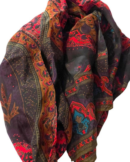 Vintage 1980s Liz Claiborne Black red Paisley baroque style scarf Silk