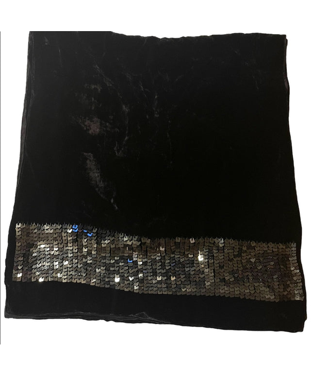 1990 Oberoi Cashmere feel velvety Viscose Sequin lined wrap shawl BLACK evening