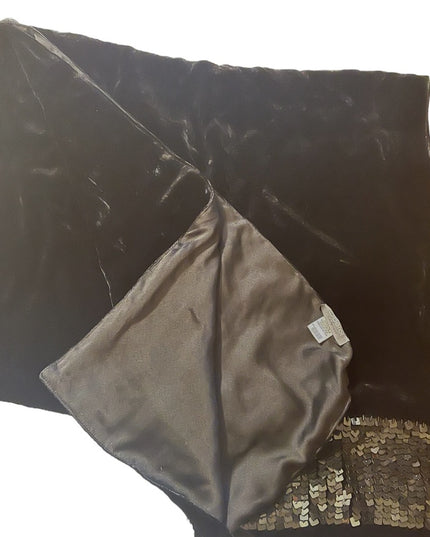 1990 Oberoi Cashmere feel velvety Viscose Sequin lined wrap shawl BLACK evening