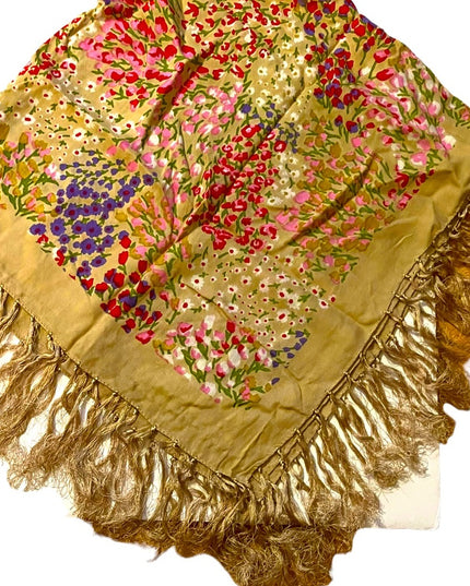 40” Square Large Linen Cotton flower floral fringe wrap scarf
