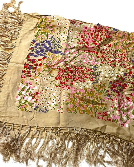 40” Square Large Linen Cotton flower floral fringe wrap scarf