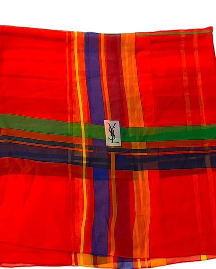 Vintage Silk sheer YSL plaid 1970s scarf red Authentic