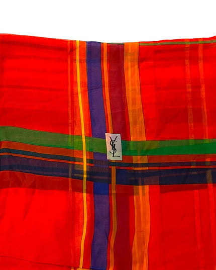 Vintage Silk sheer YSL plaid 1970s scarf red Authentic