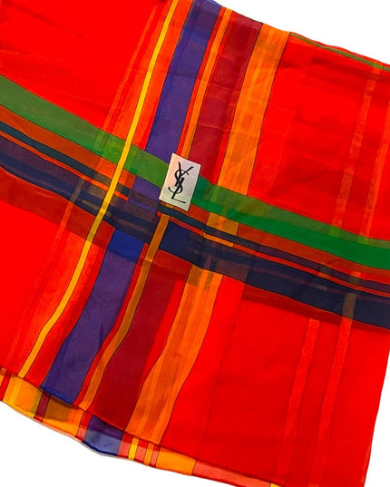 Vintage Silk sheer YSL plaid 1970s scarf red Authentic
