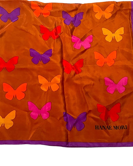 Hanae Mori Large Silk Butterfly print scarf purple orange
