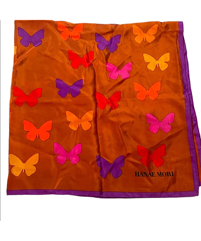 Hanae Mori Large Silk Butterfly print scarf purple orange