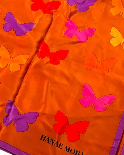 Hanae Mori Large Silk Butterfly print scarf purple orange