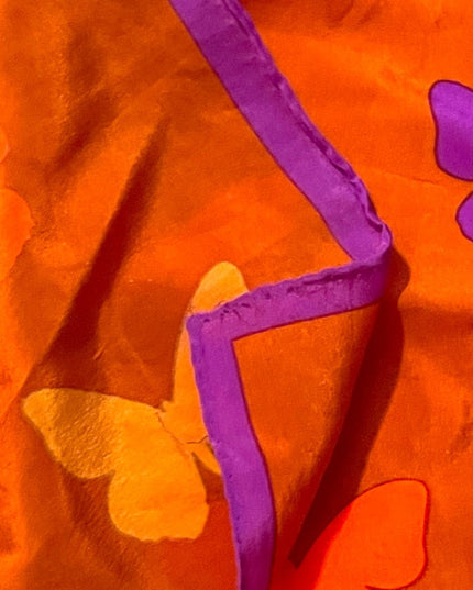 Hanae Mori Large Silk Butterfly print scarf purple orange