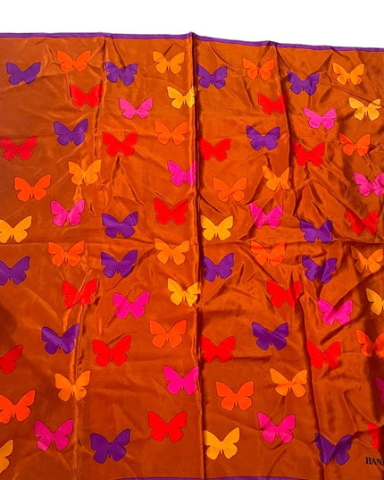 Hanae Mori Large Silk Butterfly print scarf purple orange