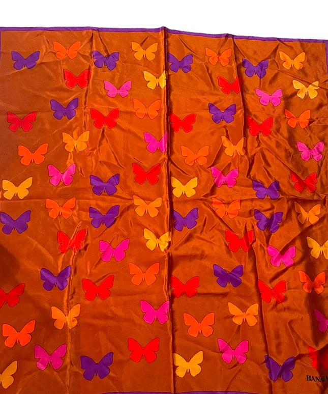 Hanae Mori Large Silk Butterfly print scarf purple orange