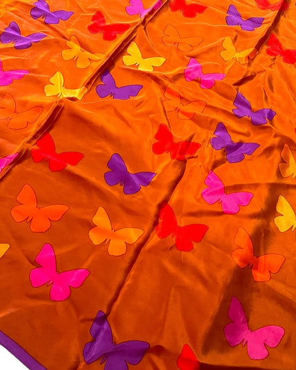Hanae Mori Large Silk Butterfly print scarf purple orange