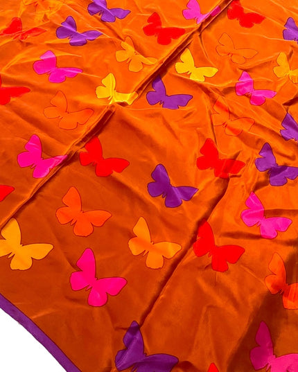 Hanae Mori Large Silk Butterfly print scarf purple orange