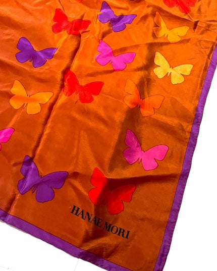 Hanae Mori Large Silk Butterfly print scarf purple orange