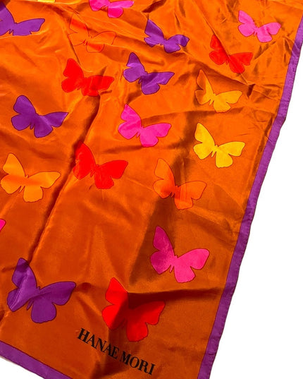 Hanae Mori Large Silk Butterfly print scarf purple orange