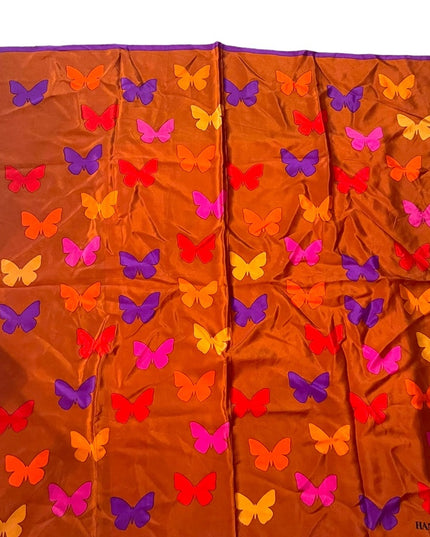 Hanae Mori Large Silk Butterfly print scarf purple orange