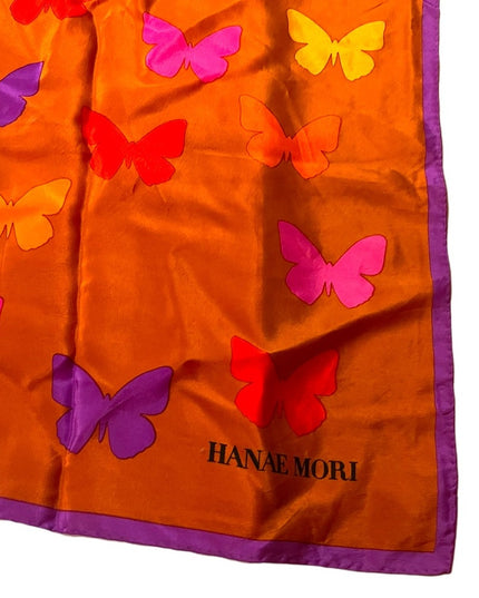 Hanae Mori Large Silk Butterfly print scarf purple orange