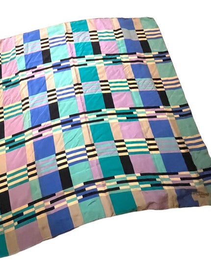Vintage 1980s Soft SILK Striped geometric FABIANI Roma Italy Italian Blue Scarf