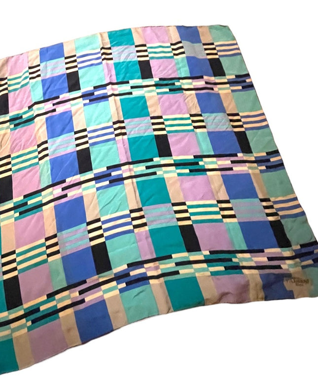 Vintage 1980s Soft SILK Striped geometric FABIANI Roma Italy Italian Blue Scarf