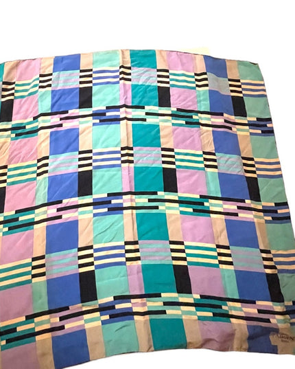 Vintage 1980s Soft SILK Striped geometric FABIANI Roma Italy Italian Blue Scarf