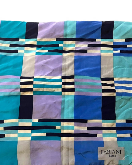 Vintage 1980s Soft SILK Striped geometric FABIANI Roma Italy Italian Blue Scarf