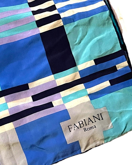 Vintage 1980s Soft SILK Striped geometric FABIANI Roma Italy Italian Blue Scarf