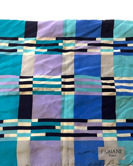 Vintage 1980s Soft SILK Striped geometric FABIANI Roma Italy Italian Blue Scarf